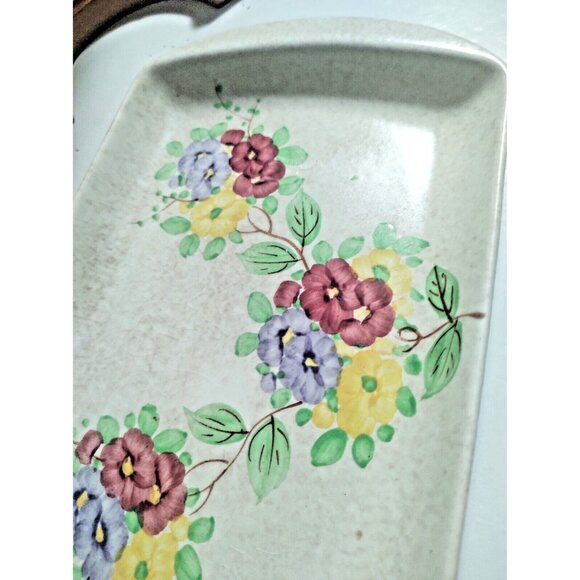 Vintage E Radford Hand Painted Floral Tray 9 1/4"x 5 1/2" - Picture 3 of 11
